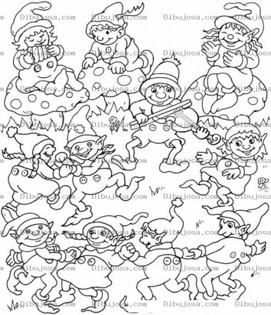 Dibujo para colorear Colorear Duendesitos De Santa En Gran Fiesta Bailando