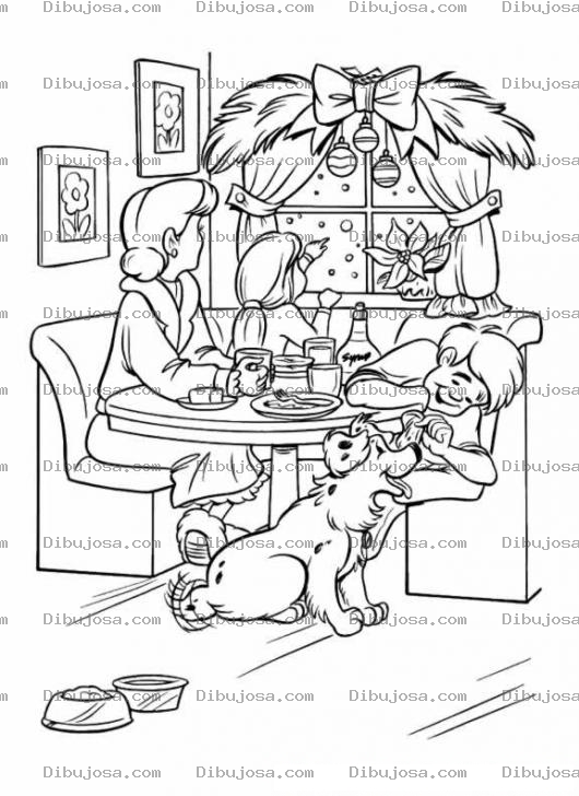 Dibujo para colorear Colorear Mama Soltera Con Sus Hijos En La Cena De Navidad