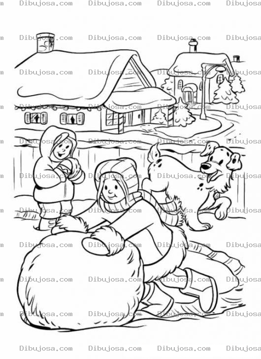 Dibujo para colorear Haciendo Una Bola De Nieve Gigante Para Colorear