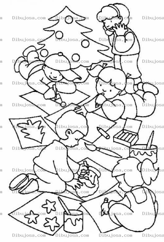 Dibujo para colorear Dibujo De Varios Ninos Dibujando Dibujitos Con Motivos Navidenos