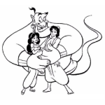 Dibujo para colorear Colorear Al Genio De Los Deseos Abrazando A Jazmin Y Aladino